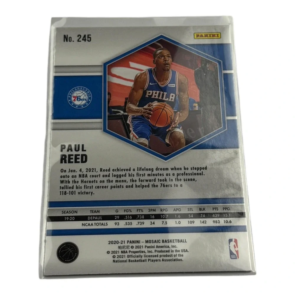 2020-21 Panini Mosaic Paul Reed Blue Genesis Prizm Rookie Card RC #245 76ers